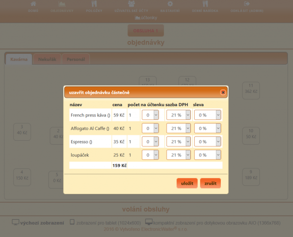 Elektronický číšník v.2 - administrace