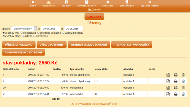 Elektronický číšník v.2 - administrace
