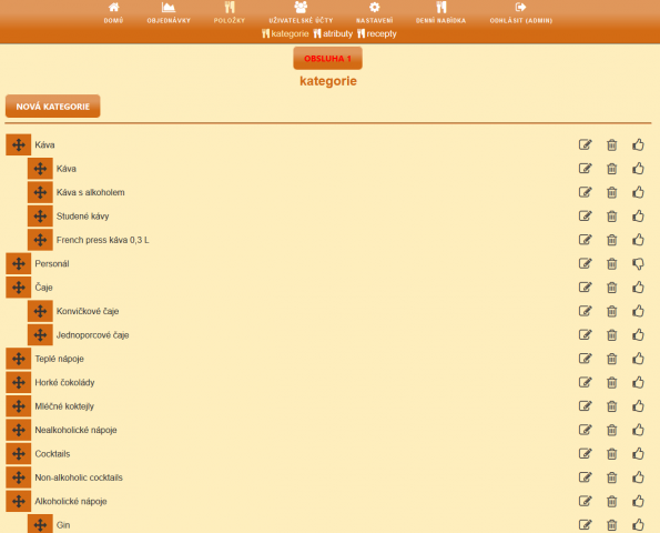 Elektronický číšník v.2 - administrace