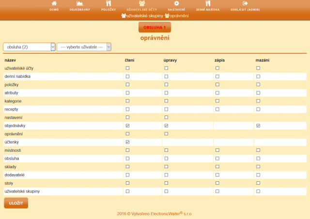 Elektronický číšník v.2 - administrace